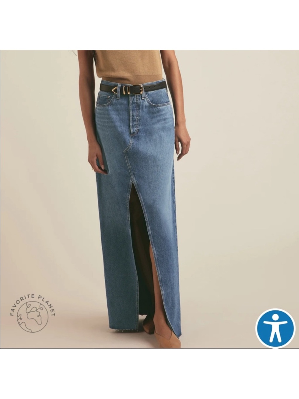 Favorite daughter 28 Denim Maxi Skirt with Front Slit - Blue new